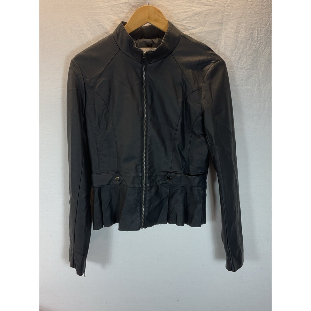 New York & Company Faux-Vegan-Leather Black Pleated back Moto Jacket MD NWT NEW